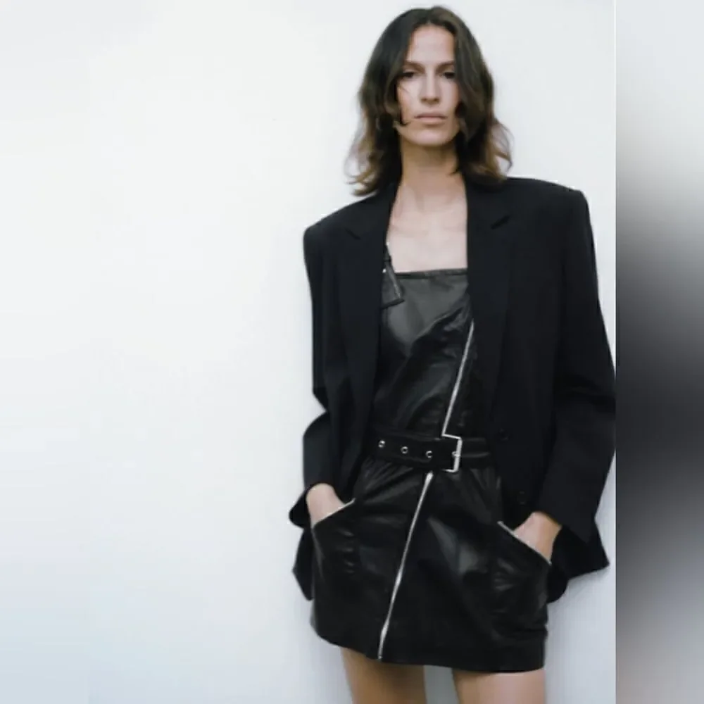 100% SHEEP LEATHER GENUINE PURE LEATHER MOTO DRESS ZARA